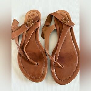 Womens Tory Burch Minnie Convertible Travel Sandals Royal Tan Leather Size 7M